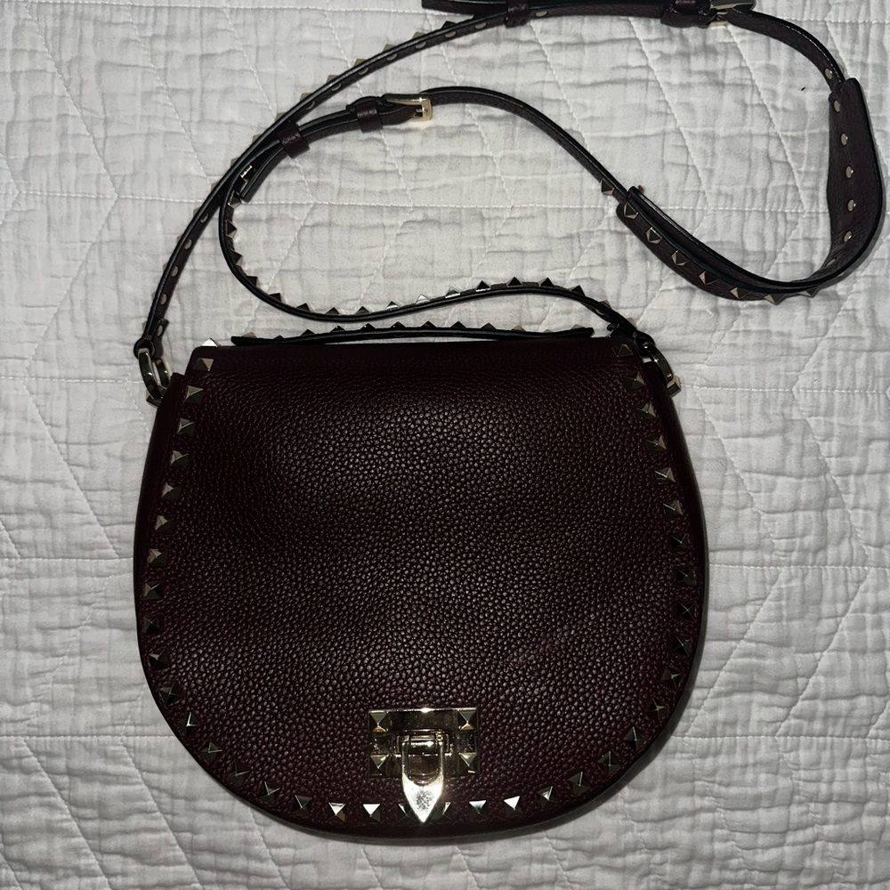 Valentino Garavani Dark Burgundy Studded Crossbody Bag